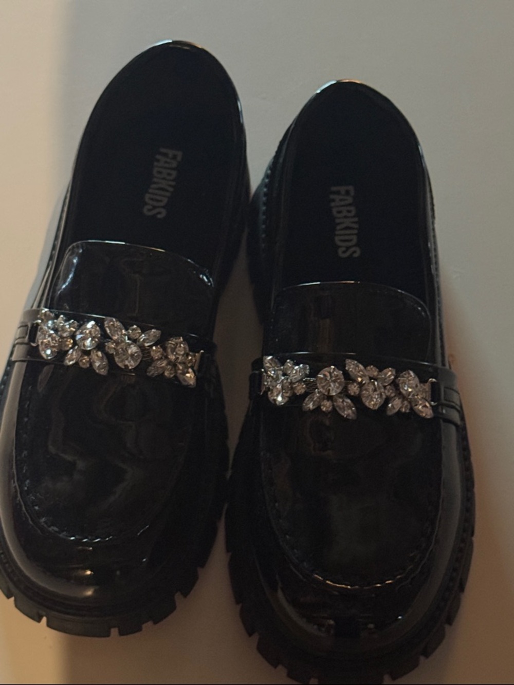 fabkids Black Patent Jeweled Loafers